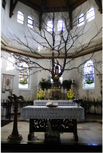 Oak with statue of Mary inside the chapel of Our Lady in the Oak, Meerveldhoven